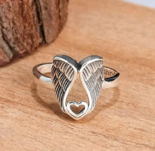 Miniatura 2 de HUKQBUNX - Anillo de plata de ley 925 con alas de ángel retro Love Fresh para mujer, tamaño 6-10 (talla 9)