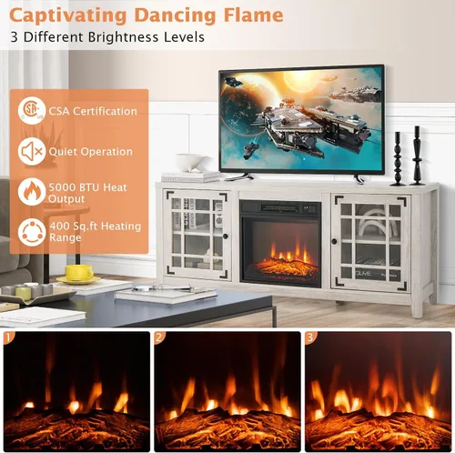 Miniatura 4 de GOFLAME Soporte de TV con chimenea de 58 pulgadas para televisores de hasta 65 pulgadas, consola de TV de madera con chimenea eléctrica de 18 Natural