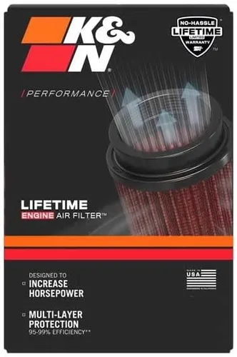 Miniatura 3 de K&N Filtro de entrada de aire universal con abrazadera: alto rendimiento, premium, lavable, filtro de aire de repuesto: diámetro de la brida: 1.75
