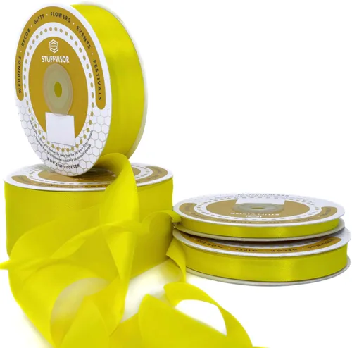 Miniatura 5 de Cinta de satén amarilla, 1/2 pulgada x 50 yardas, color sólido de doble cara, rollo grueso y duradero para envolver regalos, manualidades, cabello