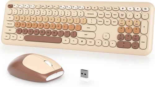 Miniatura 19 de Combo de teclado y mouse inalámbricos para máquina de escribir, 2.4G Office 104 teclas de tamaño completo, retro punk, lindo negro con teclas