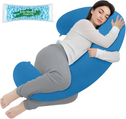 Miniatura 16 de TranquilRelax Almohada corporal, almohada larga, almohada corporal de espuma viscoelástica, almohada lateral en forma de C, funda de almohada Negro