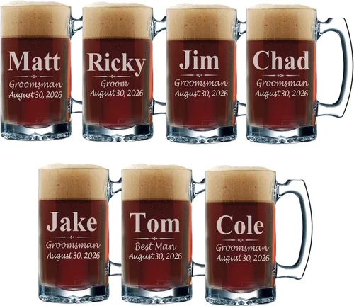 Miniatura 11 de My Personal Memories Juego de 3, juego de 5 juegos de 7 y más vasos de cerveza personalizados para padrinos de boda, grabado personalizado, tazas