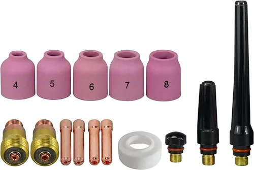 RIVERWELD 15pcs TIG Stubby Gas Lens Collets cuerpo 17GL116 10N23S (1/16" y 0.063 in) 17GL332 10N24S (3/32" y 0.094 in) Taza de cerámica 53N59 53N61S