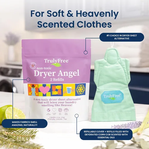 Miniatura 2 de Truly Free Dryer Angel - Toallitas naturales alternativas para secadora, hojas de suavizante reutilizables y no tóxicas, potenciador de aroma