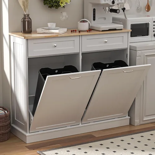 Miniatura 9 de Spurgehom Gabinete de Basura Inclinable de 13 Galones Bote de Basura de Cocina Oculto Gabinete de Basura y Reciclaje Independiente con Cajón Oculto