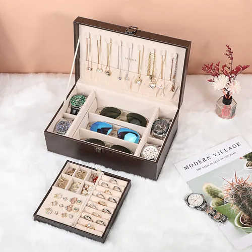 Miniatura 7 de LANDICI Joyero organizador para mujeres y niñas estuche grande de 2 capas para hombres con bandeja extraíble soporte de almacenamiento de joyas
