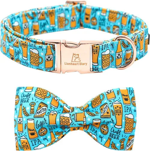 Lionheart glory Collar de perro con lazo, collar de perro azul con lazo para fiesta, collar de perro niño o niña, suave, duradero, ajustable, Cerveza