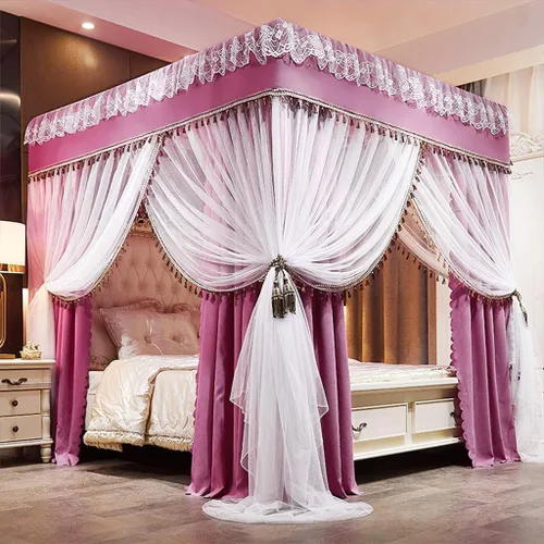 Miniatura 9 de Dosel de cama de 4 postes de esquina de princesa y bonita mosquitera para cama de niñas, dormitorio de adultos, habitaciones de niños; red
