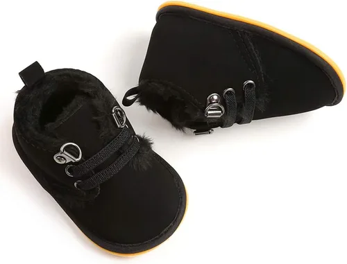Miniatura 4 de E-FAK Botines de bebé recién nacido, zapatos de invierno para niños y niñas, forro de piel cálida, suela de goma antideslizante para bebés y niños