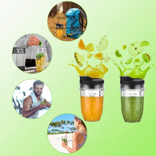 Miniatura 5 de Juego de 2 vasos de repuesto de 18oz para licuadoras Nutri Ninja, piezas de repuesto para licuadoras con tapa mejorada para licuadoras Auto-IQ Tazas