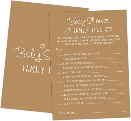 Miniatura 31 de Family Feud - Juego de baby shower, paquete de 30 tarjetas, clave de respuestas, decoraciones de género neutro, suministros de juego