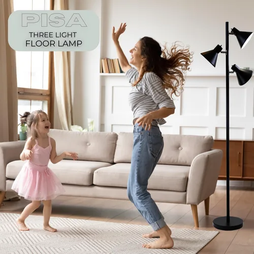 Miniatura 6 de LIGHTACCENTS Lámpara de pie de árbol negro con 3 luces ajustables, lámpara de pie moderna, pantallas negras ajustables, luz de poste para sala