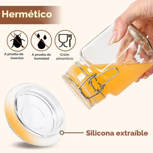 Miniatura 4 de ComSaf Juego de 6 tarros cuadrados de vidrio con tapas herméticas (8 onzas), recipientes de despensa para especias, mermeladas y hierbas, tarro