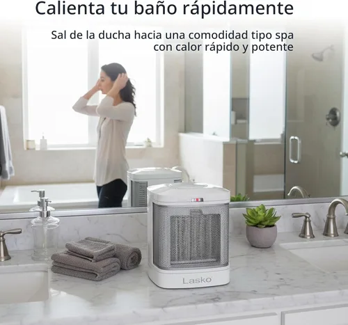 Miniatura 4 de Lasko Calentador Eléctrico Portátil de Cerámica para Espacio con Enchufe ALCI para Uso en Baño, 2 Ajustes de Calor y Botón de Calor Simple, 8