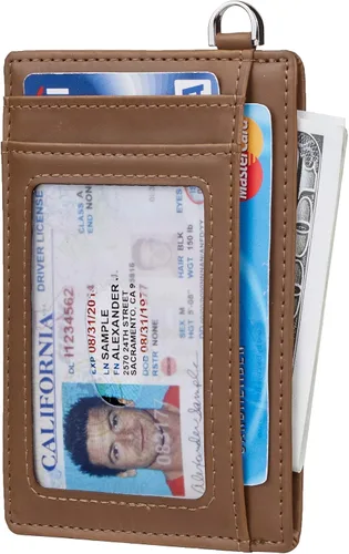 Miniatura 2 de Casmonal. - Billetera de bolsillo frontal minimalista con bloqueo RFID, tarjetero, para hombre y mujer., Crazy Horse Khaki Light), cs008010