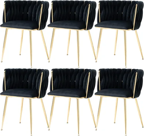 Miniatura 12 de Nrizc Juego de 2 sillas de comedor de terciopelo, sillas de comedor tapizadas tejidas con patas de metal dorado, sillas decorativas modernas