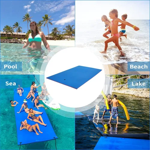 Miniatura 7 de Outroad - Tapete flotante para agua, 3 capas de espuma XPE de 9/12/18 pies, almohadilla de lirio para playa, océano, lago, isla flotante enrollable