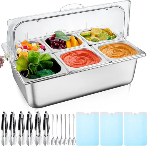 Miniatura 11 de Tessco for you 16 piezas de contenedor de condimentos para servir alimentos y especias, con tapa, para exhibición en mostrador, enfriado, de acero
