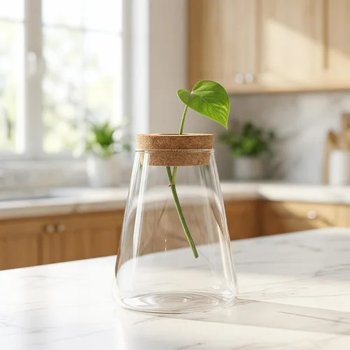 Miniatura 3 de Estación de propagación de plantas, 2 piezas, jarrones hidropónicos de vidrio de terrario para plantas de escritorio, jarrón de escritorio con tapa
