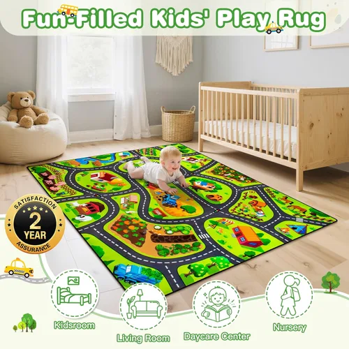 Miniatura 3 de Alfombra de juego de granja para niños, 3 x 5 pies, alfombra de juego de actividades Happy Farm, extra gruesa (0.4 pulgadas), alfombras 3-Alfombra