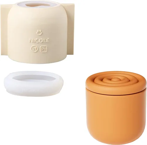 BOOWAN NICOLE Cilindro vela tarro molde de silicona, molde de cemento para vasos de vela con tapa para bricolaje (SH0977-1+SH0977-2)