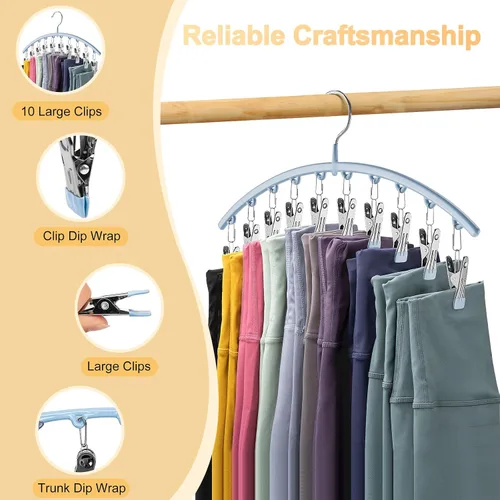 Miniatura 5 de Volnamal Organizador de leggings para armario, colgador de metal para pantalones de yoga con revestimiento de goma, paquete de 4 con 10 clips
