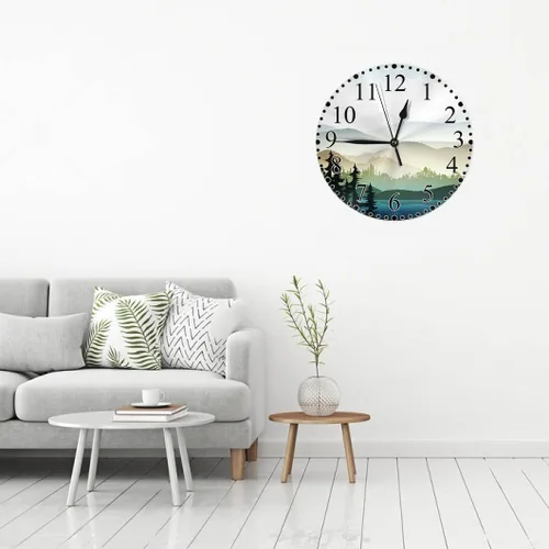 Miniatura 5 de Reloj de pared de paisaje natural, montaña y lago Natures Hills, árbol en ríos, reloj silencioso de 10 pulgadas sin tictac, funciona