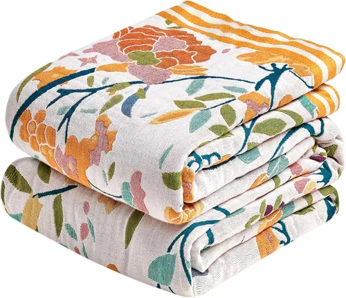 Miniatura 20 de Manta Decorativa Bohemia - Mantas Decorativas de Algodón 100% Suave y Transpirable, 50"x60" Colcha de Algodón Muselina Ligera de 4 Capas, Estampado