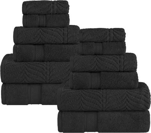 Superior Juego de toallas surtidas de algodón Chevron de 12 piezas, cero torsión, secado rápido, artículos esenciales para el hogar, ducha, spa,