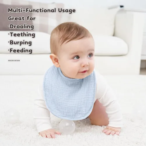 Miniatura 5 de Susurration Baberos de muselina para bebé 8 paquetes, baberos tipo bandana, baberos ajustables suaves cuadrados para babeo de bebé unisex para niñas