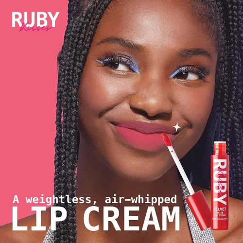 Miniatura 6 de Ruby Kisses Crema labial de terciopelo, lápiz labial con acabado mate, color rico, tinte de labios de larga duración, ligera, nutritiva, PIEL