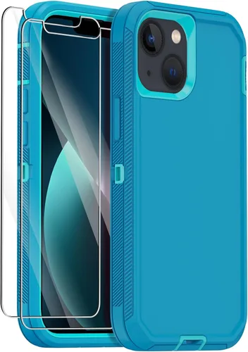 Miniatura 13 de Funda para iPhone 13 con 2 protectores de pantalla, protección contra caídas a prueba de golpes, cuerpo completo, resistente, 3 capas, militar