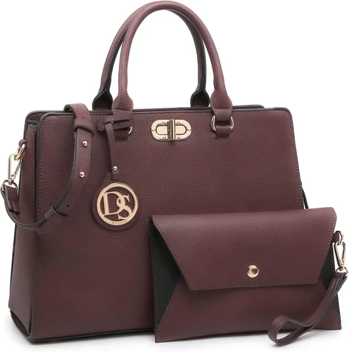 Dasein Bolsos de mano para mujer, bolsos de mano con asa superior, bolsos de trabajo, bolsos de hombro con embrague a juego, juego de 2 piezas