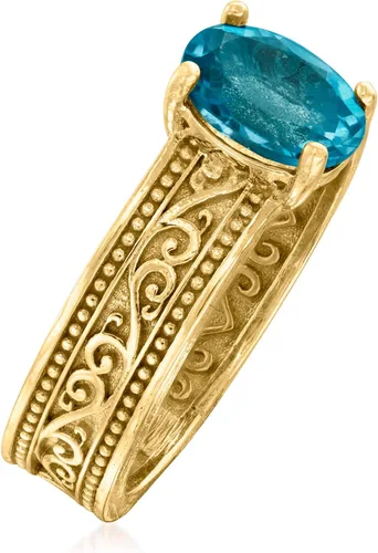Miniatura 3 de Ross-Simons 1.50 Carat London Blue Topaz Scrollwork Ring in 18kt Gold Over Sterling