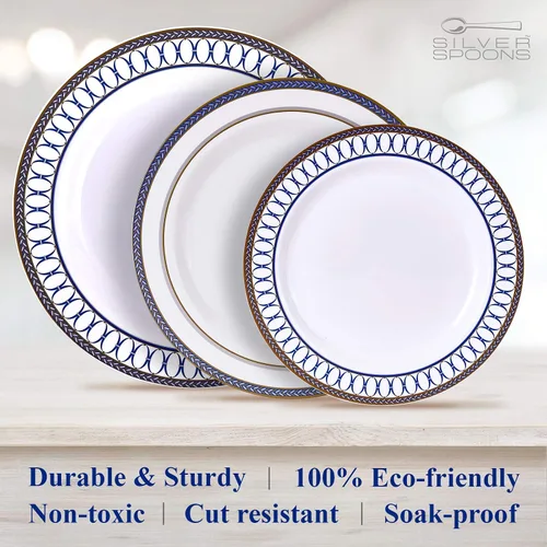 Miniatura 6 de Silver Spoons Juego de vajilla desechable Platos de plástico resistente Elegante aspecto fino de porcelana Incluye: 20 platos llanos, 20