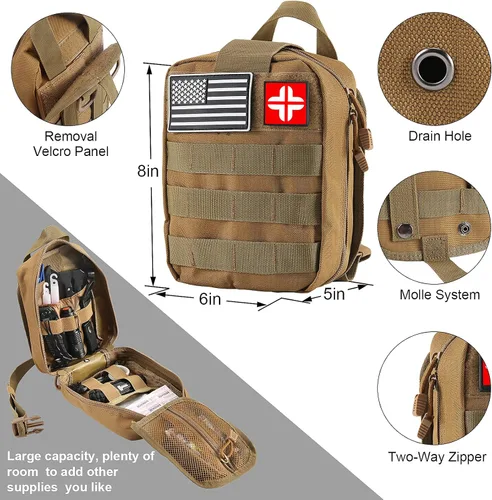 Miniatura 5 de Kit de supervivencia y de primeros auxilios, equipo de supervivencia profesional con bolsa de transporte para hombre, padre, esposo que gusten Caqui