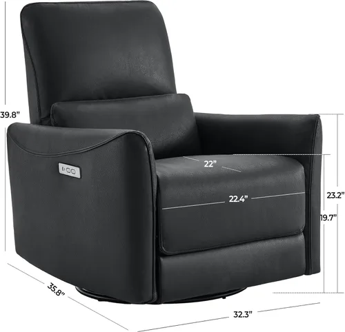 Miniatura 2 de CHITA Silla Reclinable Eléctrica Giratoria Deslizante, Tapizada en Cuero Sintético con Certificación FSC para Sala de Estar y Cuarto de Bebé, Sofá