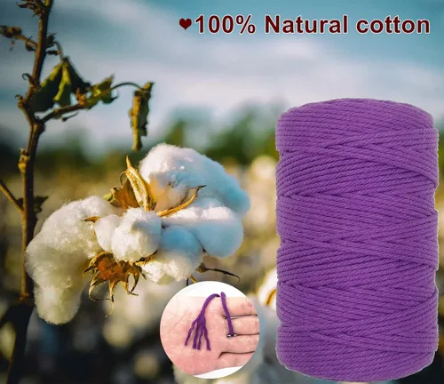 Miniatura 3 de Cuerda de algodón de 0.118 in, cuerda de 220 yardas, cuerda de macramé de algodón 100% natural para colgar plantas, colgar en la pared, decoración