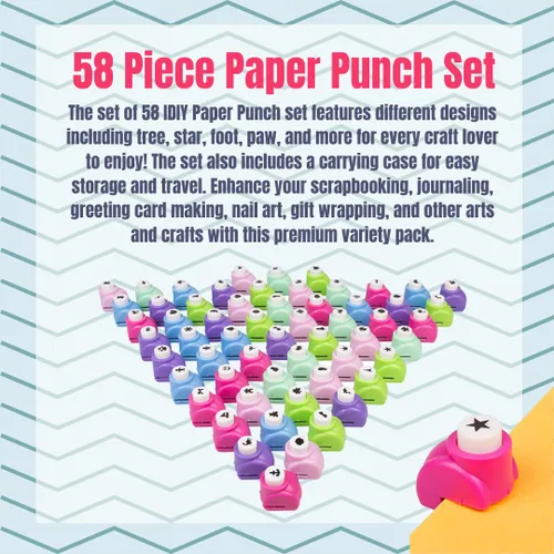 Miniatura 2 de Perforadoras de papel para álbum de recortes, 58 perforadoras pequeñas con estuche, todos diseños diferentes 58 piezas