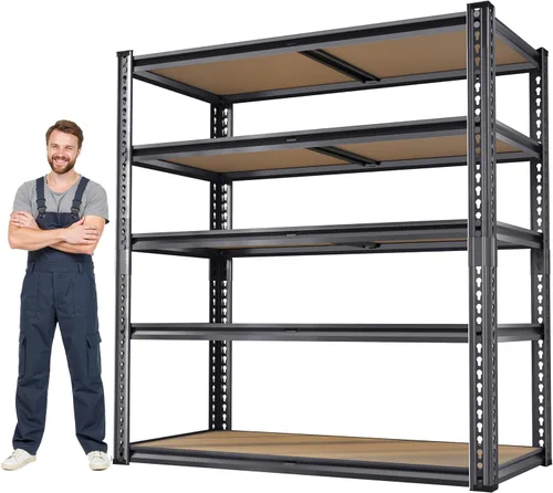 Miniatura 10 de Estantería de Garaje de 48" de Ancho, Estantes de Almacenamiento de 3050 LBS Resistentes, Unidad de Estantería Metálica de 5 Niveles Ajustable