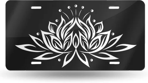 Miniatura 11 de Placa de matrícula frontal de rosa de los vientos en blanco y negro, placas de matrícula decorativas de aluminio, divertida placa de metal