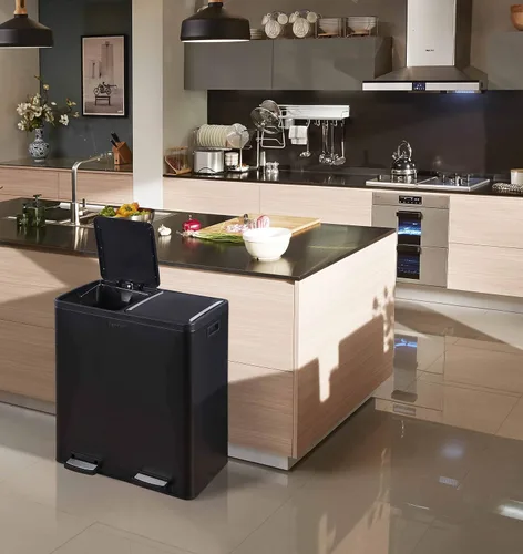 Miniatura 6 de Step N' Sort El bote de basura y reciclaje de capacidad extra grande de 18.5 galones, Soft-Step, con dos compartimentos y contenedores interiores