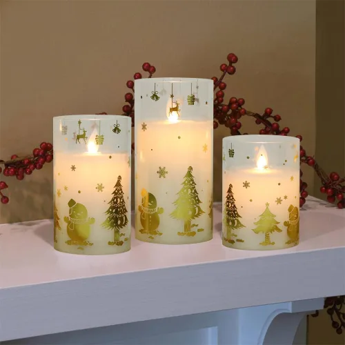 Miniatura 6 de Velas de Navidad sin llama que funcionan con pilas, control remoto y temporizador parpadeante, velas LED de pilar de cristal, mecha móvil, cera