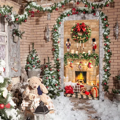 Miniatura 6 de Buryeah Decoración de puerta de Navidad, cubierta de puerta de chimenea de Navidad, pancarta de cascanueces de Navidad, telón de fondo, soporte
