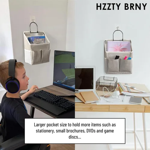 Miniatura 3 de 2 bolsas de almacenamiento para colgar en la pared, organizador de bolsillos de tela de lino para puerta pequeña, impermeable, multifuncional