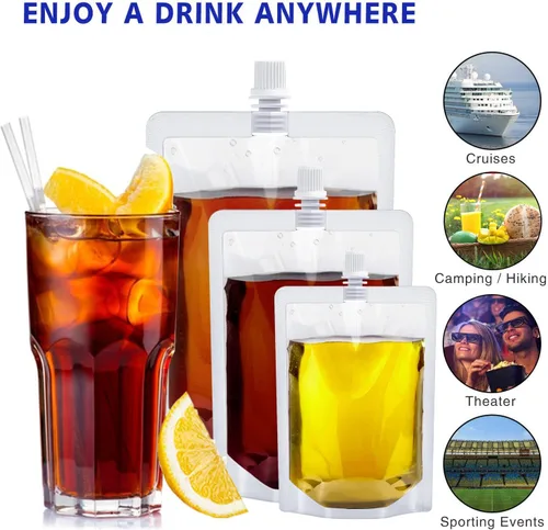 Miniatura 6 de Frascos de plástico, bolsas de bebidas reutilizables, bolsas de viaje de jugo, a prueba de fugas, sin BPA para deportes al aire libre, conciertos