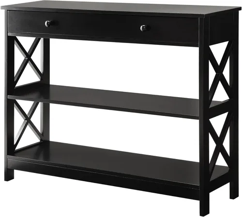 Miniatura 16 de Convenience Concepts Oxford - Mesa consola con 1 cajón con estantes, madera de granero/negro