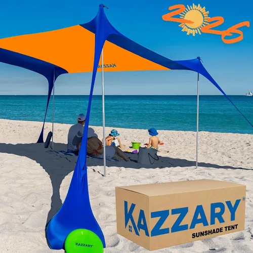 Miniatura 14 de Tienda de campaña de playa UPF50+ con bolsas de arena, 4 postes de estabilidad, clavijas de tierra, pala de arena de disco volador, refugio ligero