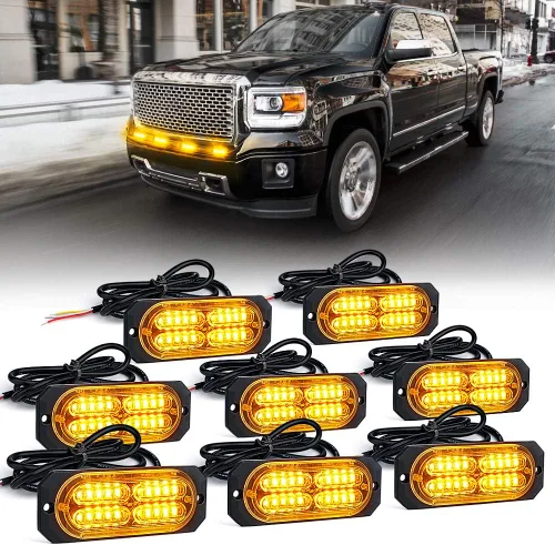Xprite Kit de luces estroboscópicas de emergencia con 20 luces LED de montaje empotrado en superficie de color ámbar, ultradelgado, salpicadero,